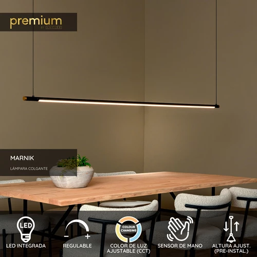 Lucide MARNIK - Lámpara colgante - Ø 2,5 cm - LED Regul. - CCT - 1x24W 2700K/4000K - Sensor de movimiento de mano - Negro | Premium - USP